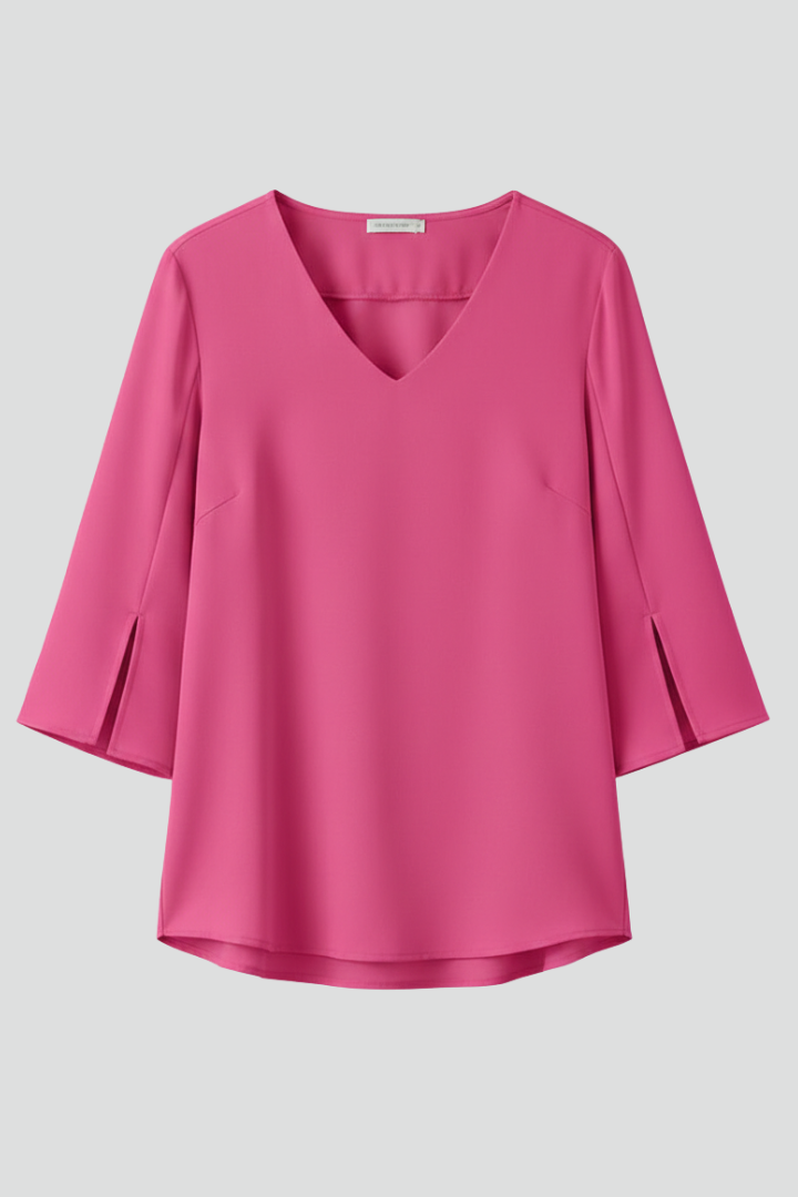 Elegant V-neck short-sleeve women's blouse, perfect for versatile everyday fashion.
