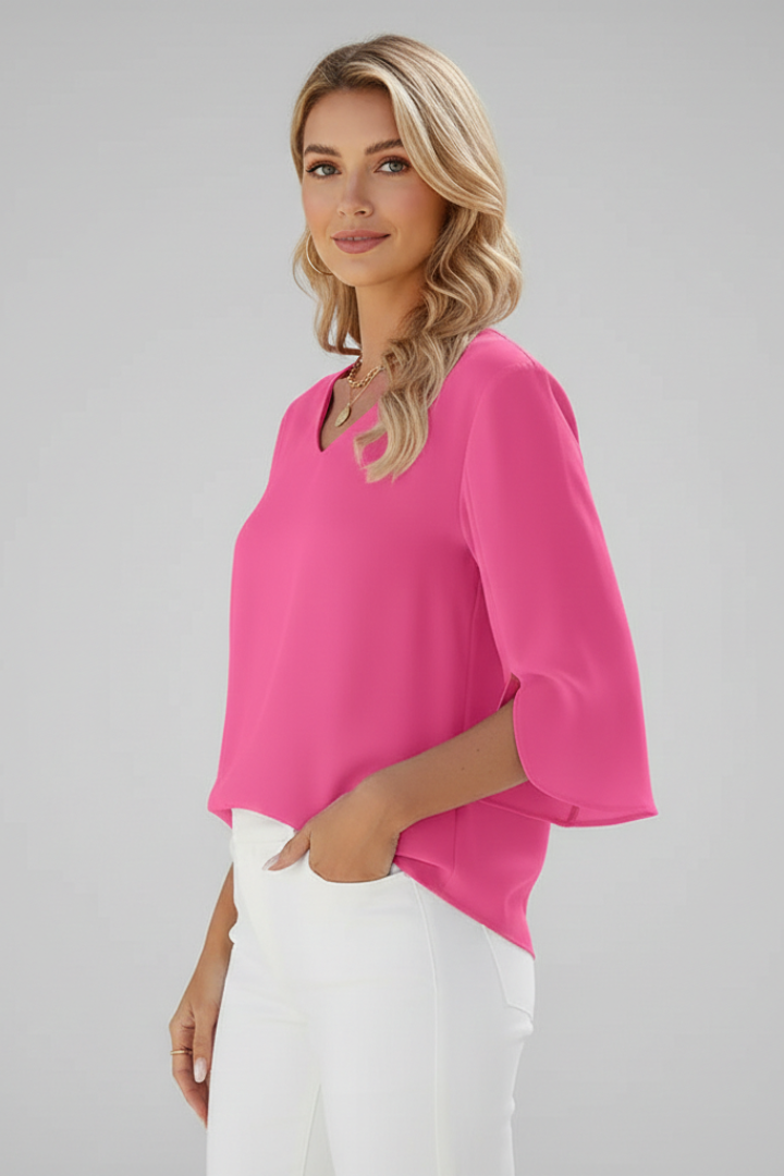 Versatile women's short-sleeve V-neck blouse, ideal for office, casual outings & summer fashion.