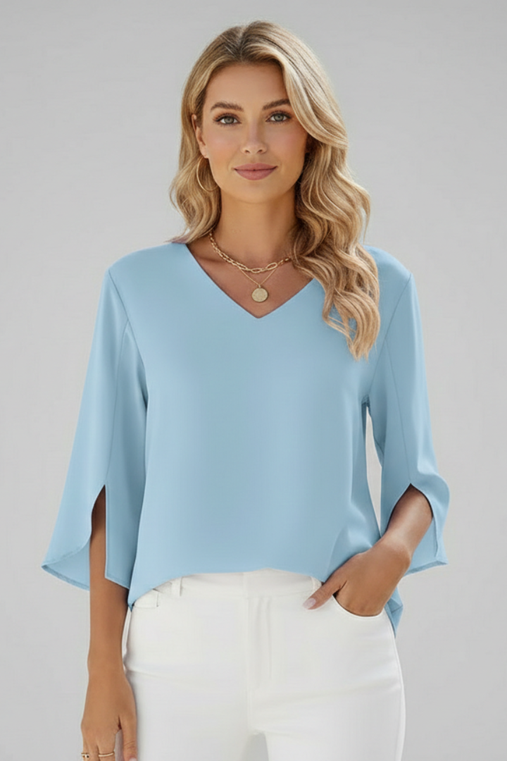 Stylish women's V-neck short-sleeve top. An elegant blouse perfect for summer & everyday wear.