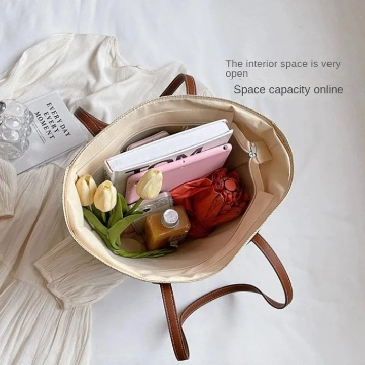 Durable two-tone women's beach bag, a chic shoulder tote perfect for all your summer essentials.