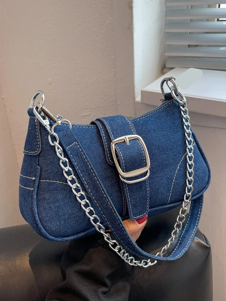Women's versatile two-way shoulder handbag with stylish buckle accent, perfect for everyday fashion.
