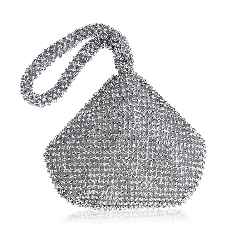 Chic black rhinestone mini bag, a dazzling evening clutch and formal party accessory.