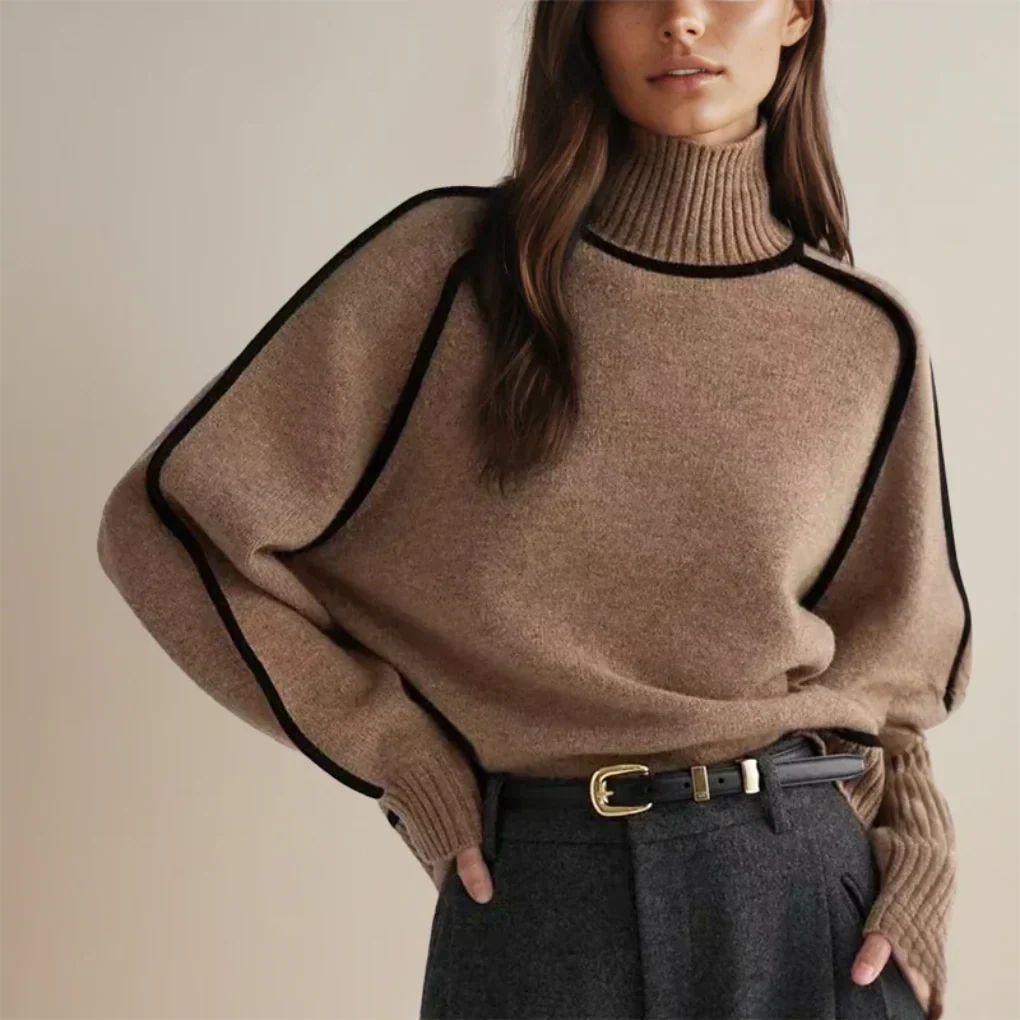 Women's oversized knit turtleneck sweater in a cozy, long-sleeve design. Perfect for winter fashion & casual chic.