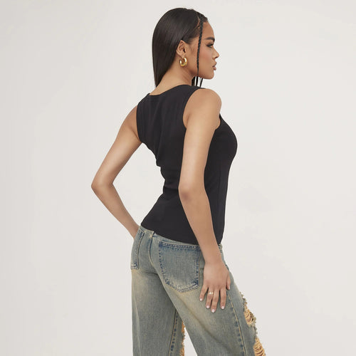 Women's summer racerback tank top, cool and fitted, perfect sleeveless casual wear.
