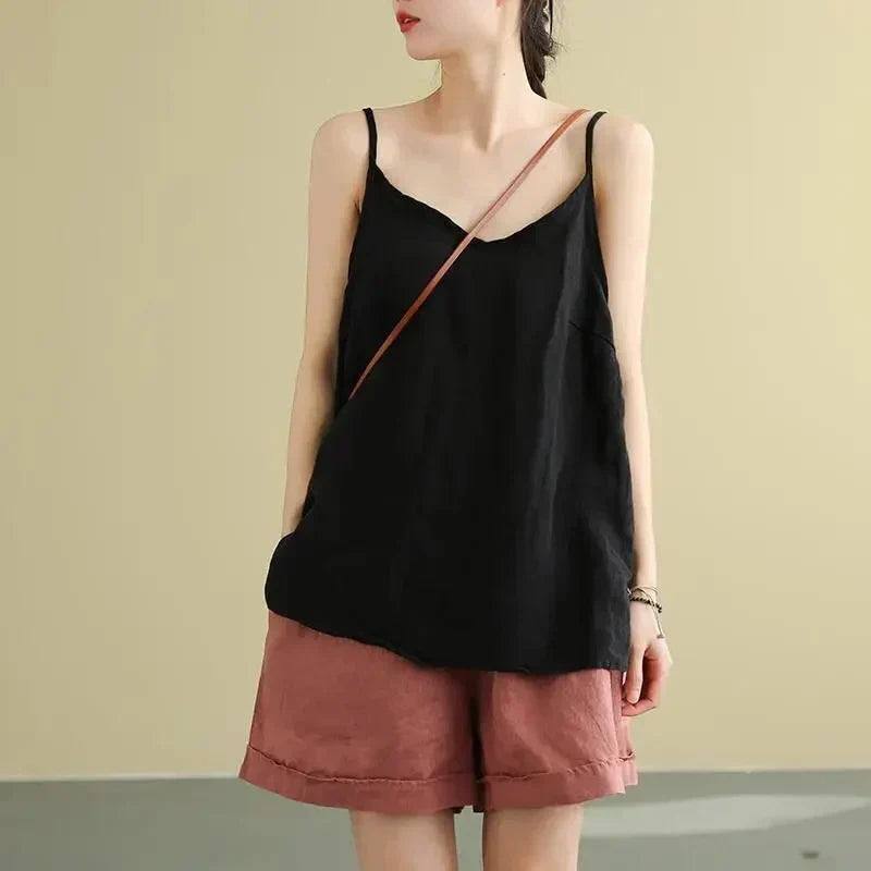 Basic women's v-neck sleeveless tank top. Loose cami vest, ultra-comfortable for summer & relaxed casual wear.