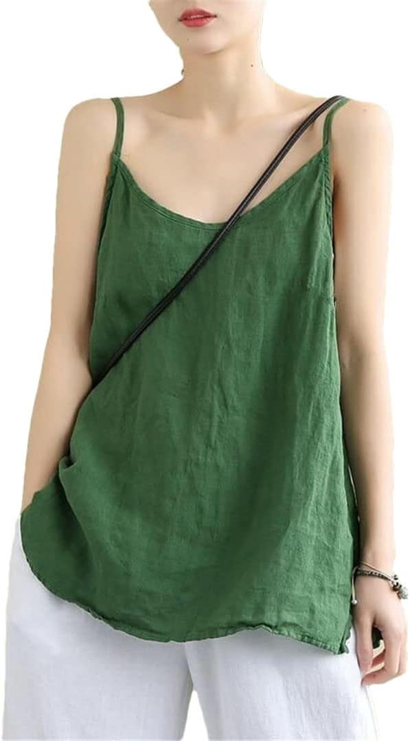 Stylish women's v-neck loose cami top. Sleeveless vest for effortless chic summer outfits & comfortable layering.