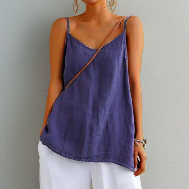 Women's V-neck loose sleeveless cami vest top for comfortable summer casual wear & everyday style.