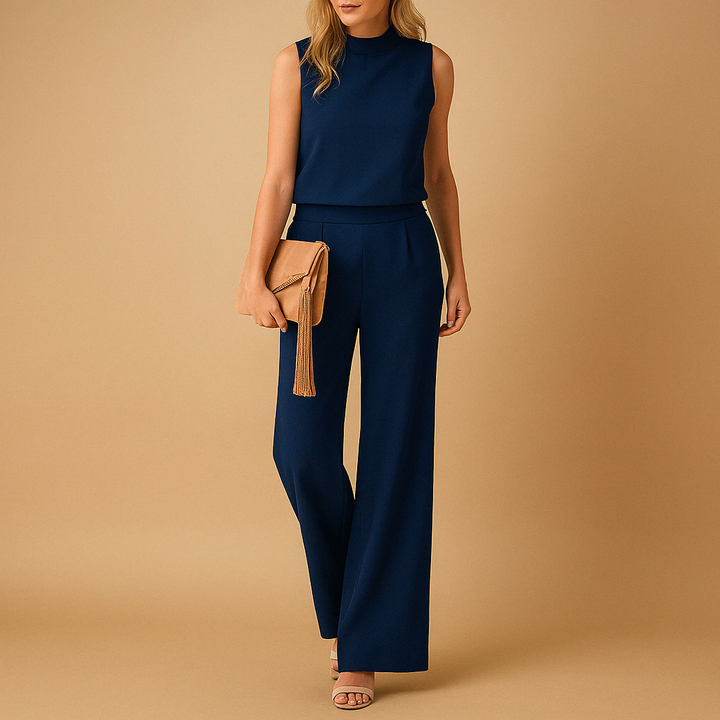 Comfortable sleeveless wide-leg jumpsuit for women, ideal for spring & summer. Flattering, one-piece office & evening wear.