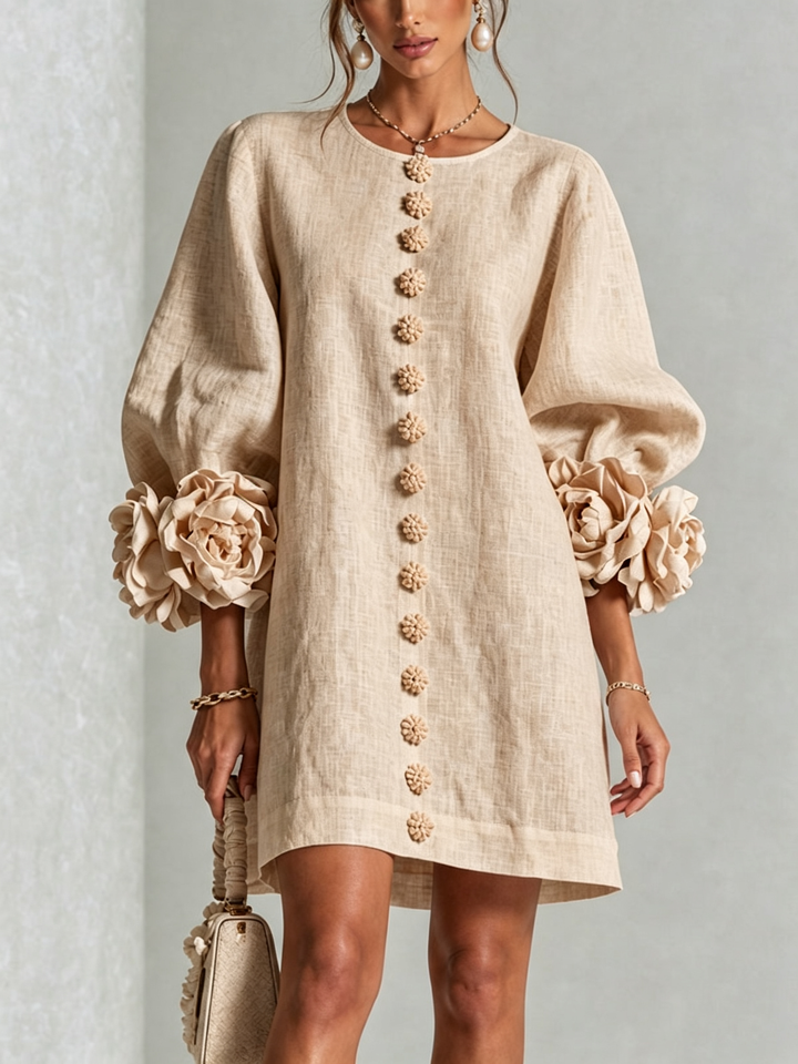 Day-to-night women's puff long sleeve tunic mini dress, versatile comfort fit.