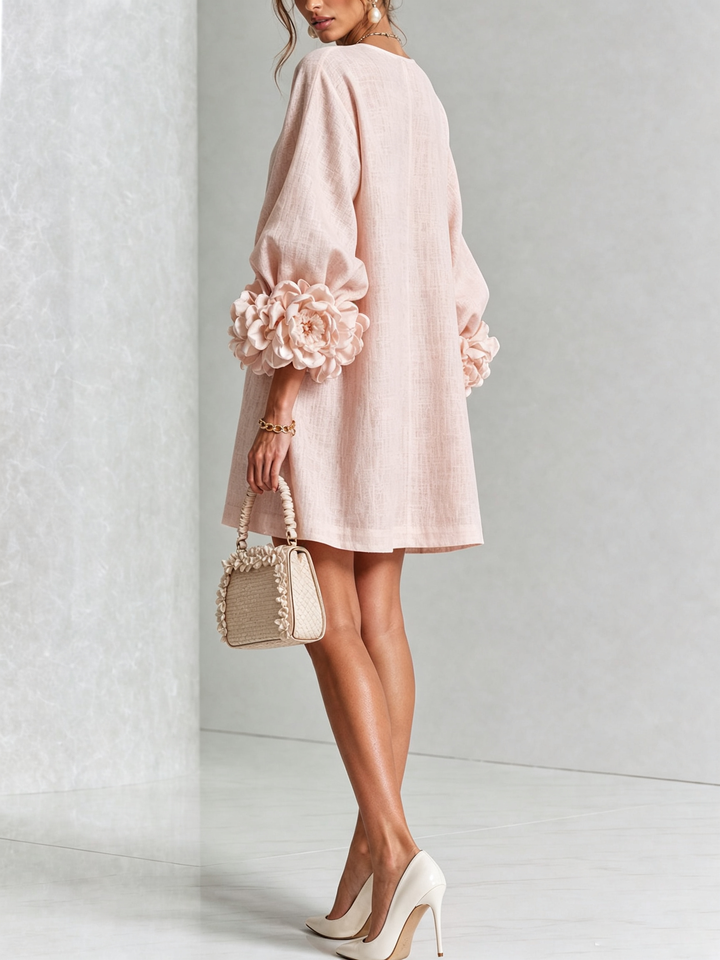 Women's casual long sleeve puff sleeve tunic mini dress, easy-wear shift design.
