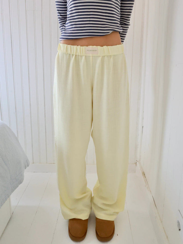 Back view of women's relaxed fit lounge pants, showing comfortable elastic waist & relaxed drape.