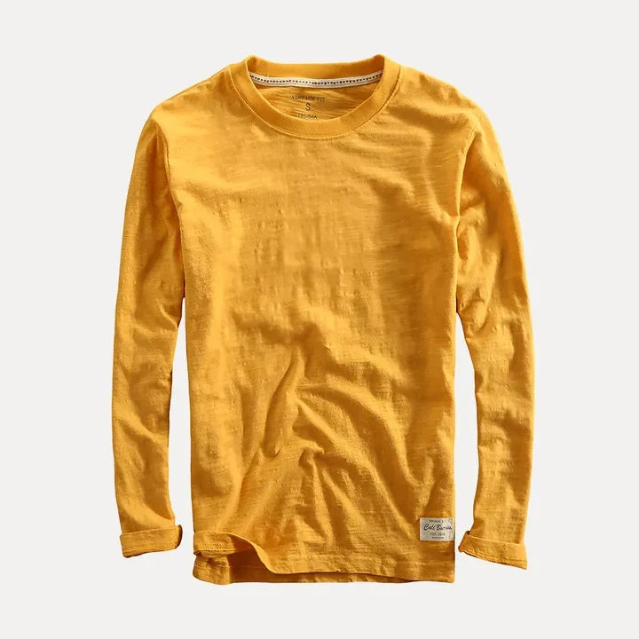 Stylish men's crew neck long sleeve pullover, a classic versatile shirt for modern casual fashion.