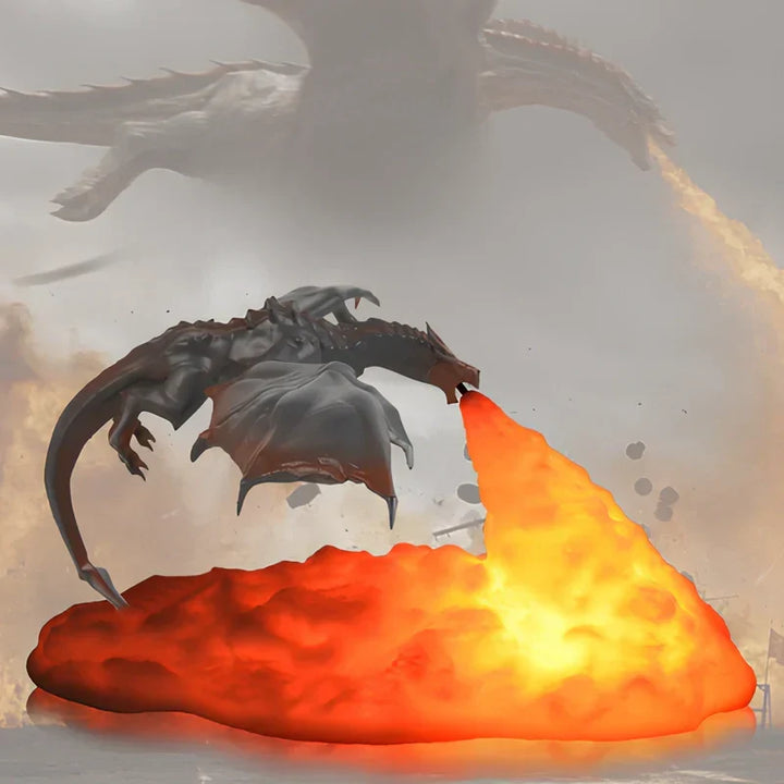 Enchanting 3D printed dragon night light, LED lit, bringing mythical charm to kids' rooms.