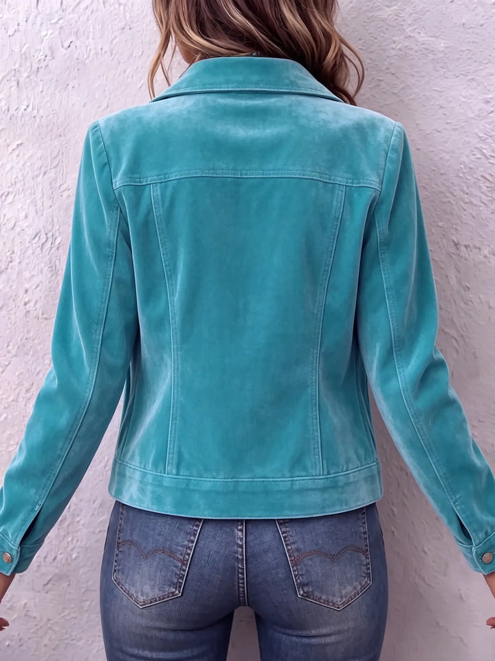 Stylish women's button-down shirt jacket, ideal casual outerwear for layering.