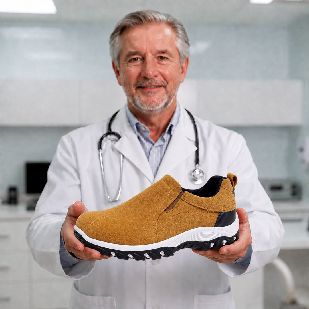 Breathable men's slip-on shoes with orthopedic support & non-slip sole.