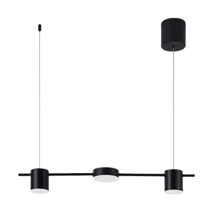 Modern drum pendant light, adjustable LED ceiling fixture, sleek aluminum home decor.
