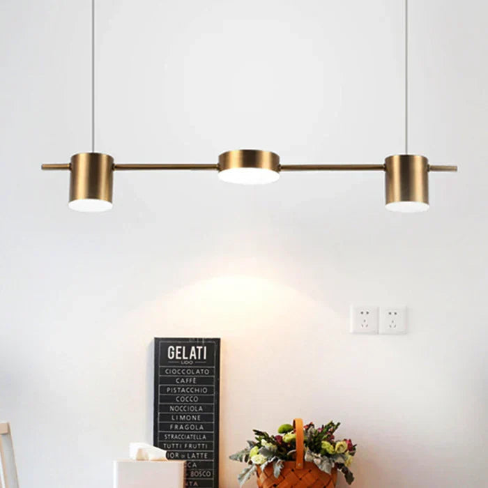 Modern adjustable LED drum pendant, durable aluminum, brightens contemporary living spaces.