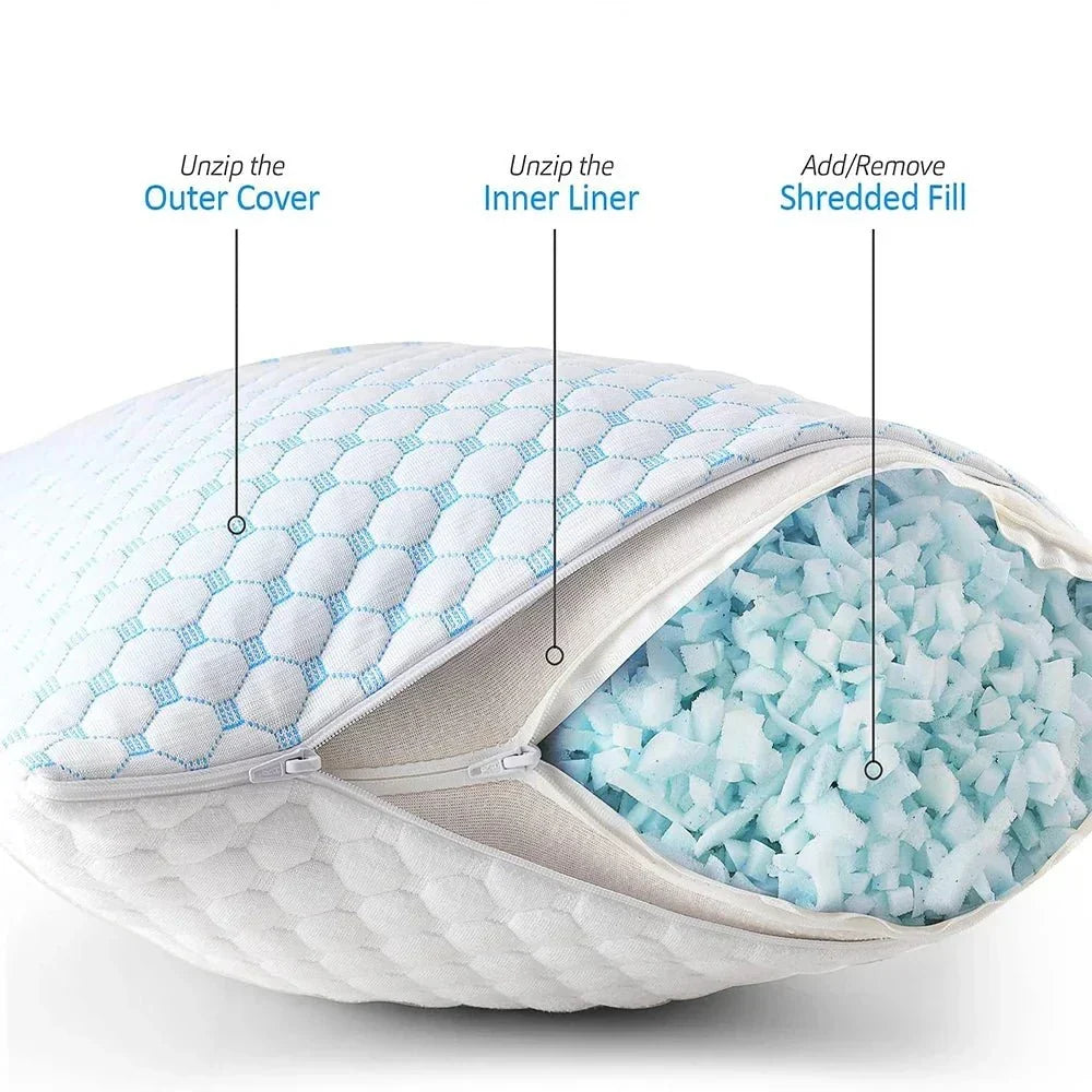 Premium adjustable cooling bedding pillow enhances bedroom comfort, ensuring restorative sleep & support.