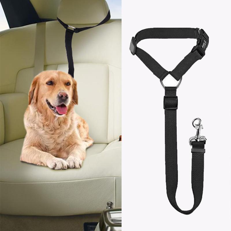Strong adjustable dog seatbelt leash ensures pet safety during commutes.