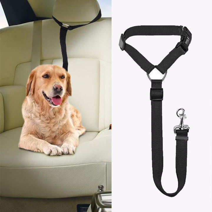 Strong adjustable dog seatbelt leash ensures pet safety during commutes.