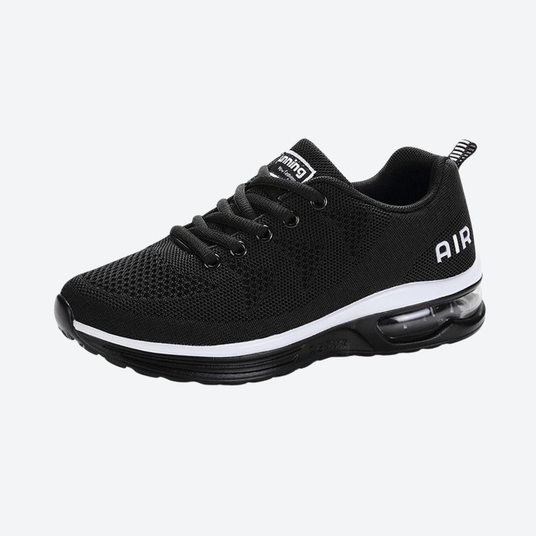 Women's black air cushion walking sneakers for ultimate comfort & daily wear.