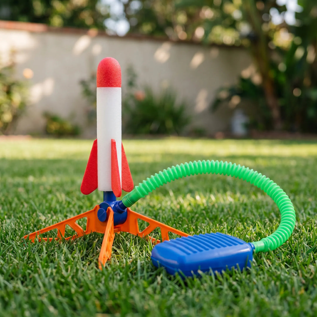 Kids' air powered rocket launch toy, perfect for outdoor active play and family fun.