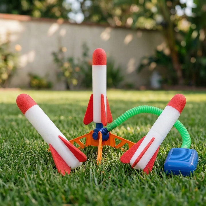 Fun children's gift: air powered rocket toy for easy outdoor launches and active family playtime.