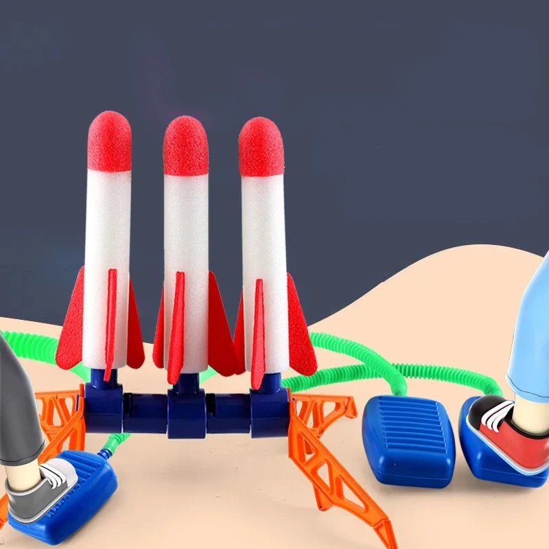 Colorful outdoor air rocket launch toy, designed for energetic kids' activities and summer fun.