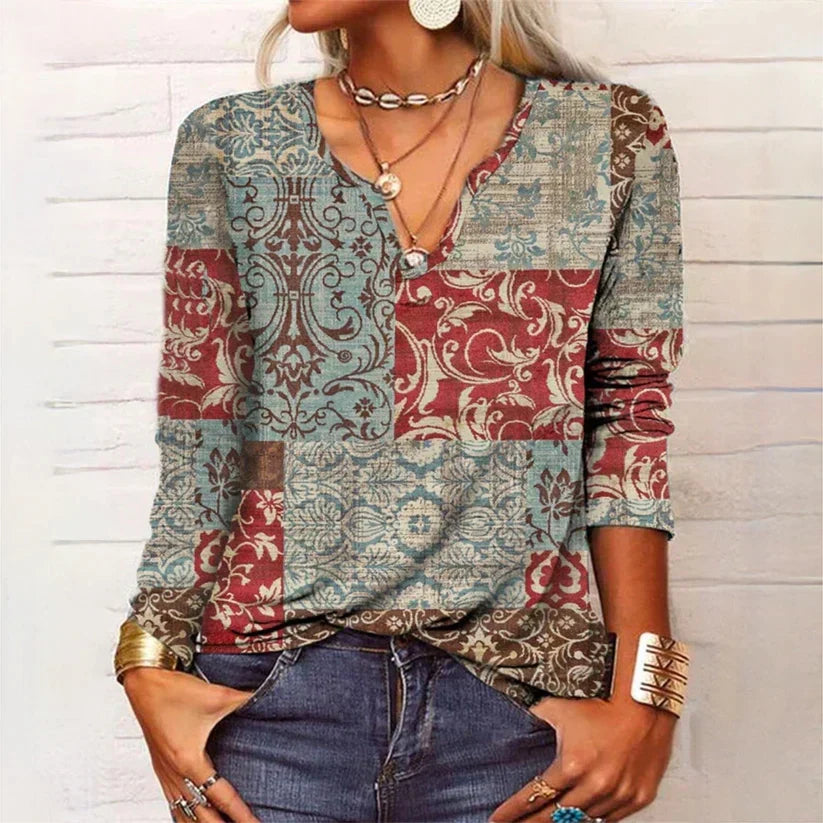 Grey women's lightweight V-neck summer blouse with short sleeves & loose fit. Perfect airy top for casual wear.
