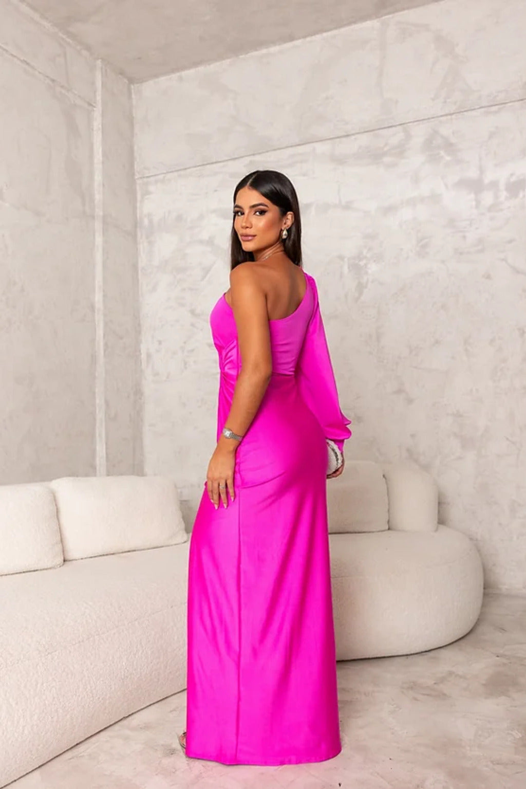 Beautiful women's one shoulder formal dress, an elegant maxi gown for wedding guests.