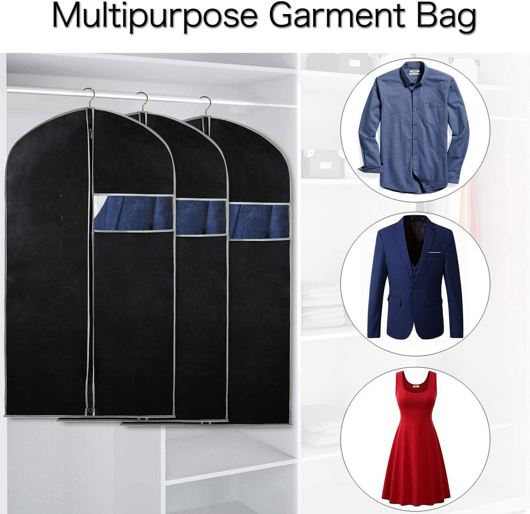 Durable 10-pack breathable garment dust covers with clear window for long-term clothes protection & neat wardrobe storage.
