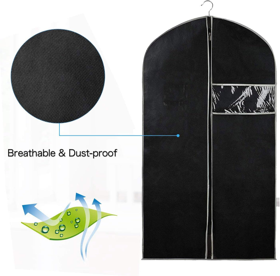 Clear window, breathable fabric garment covers, 10-pack. Protect suits, dresses, & seasonal clothes from dust and wrinkles.