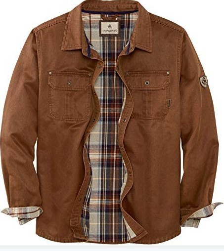 Men's classic waxed trucker jacket in brown, durable & water-resistant outerwear for all-season casual style.