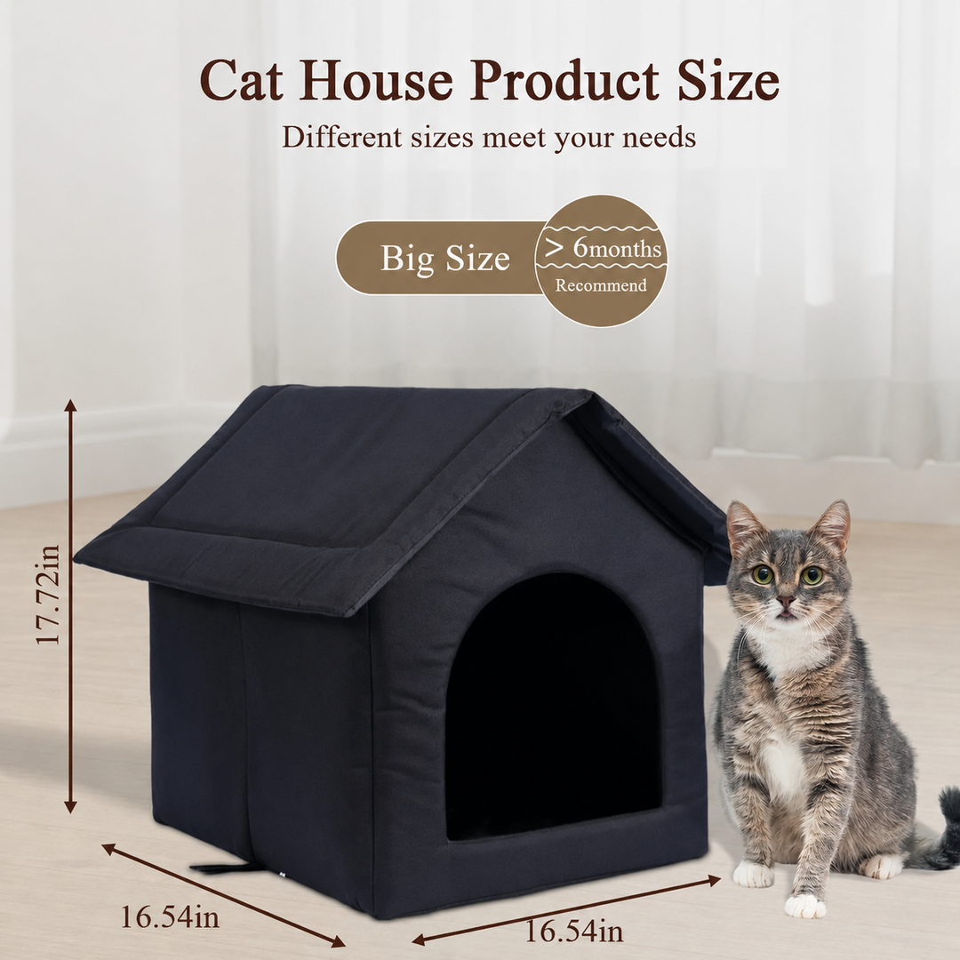 Weatherproof outdoor cat shelter & dog house; insulated, durable black design ensures year-round pet comfort.