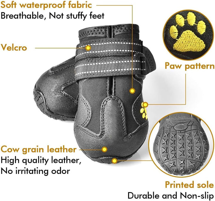 Pet gear: all-weather dog boots with non-slip soles, ensuring happy, protected paws.