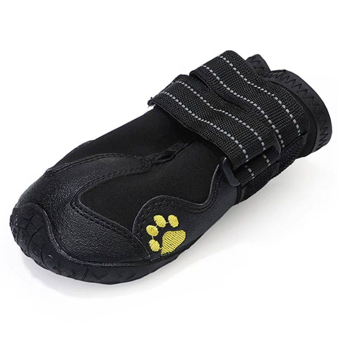 Waterproof dog boots with reflective straps, ensuring safe paws in any weather condition.