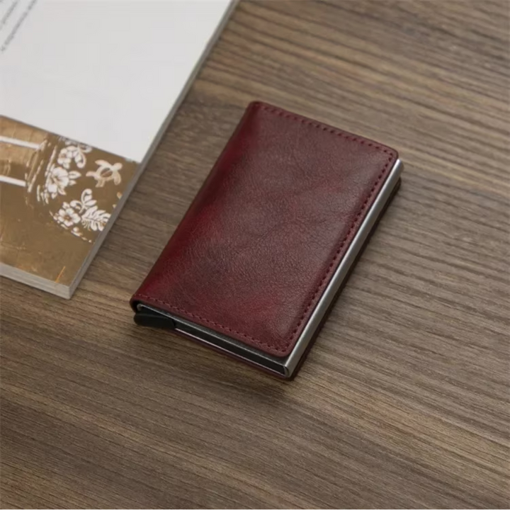 High-capacity men's RFID aluminum wallet, designed for cards and bills with a clip.