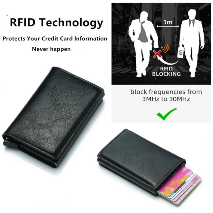 Gift-ready men's RFID aluminum cardholder wallet with money clip.