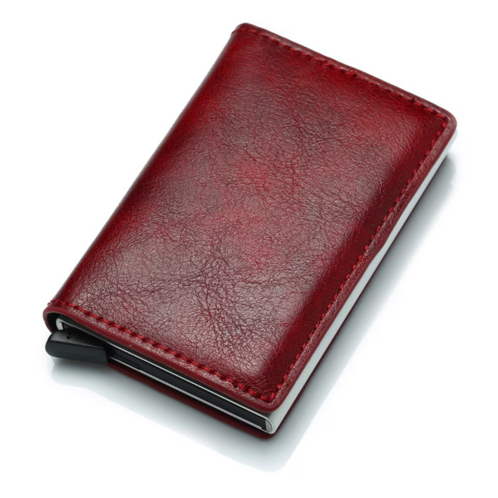 Slim men's aluminum wallet, secure RFID protection, and strong money clip.