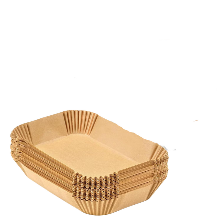 Food-safe EasyCrisp air fryer liners, non-stick parchment for healthy, easy cooking.