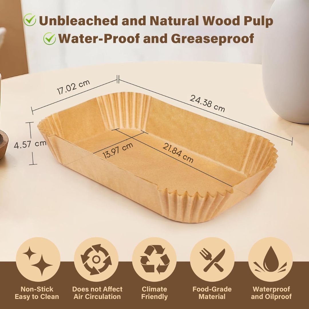 Premium EasyCrisp non-stick air fryer parchment paper liners for mess-free cooking.