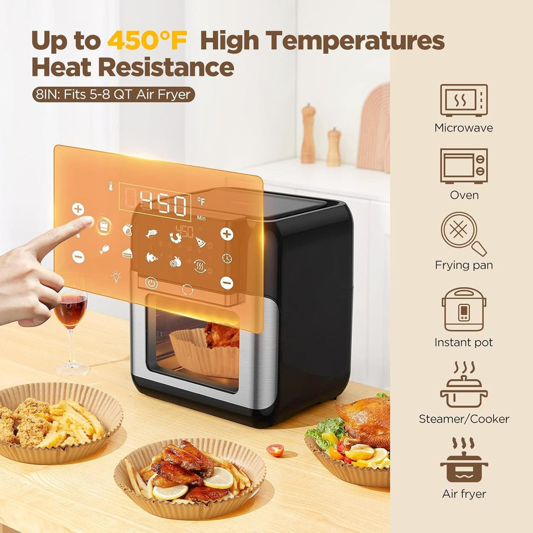 Cook & bake with EasyCrisp non-stick air fryer liners. Disposable parchment for easy cleanup.
