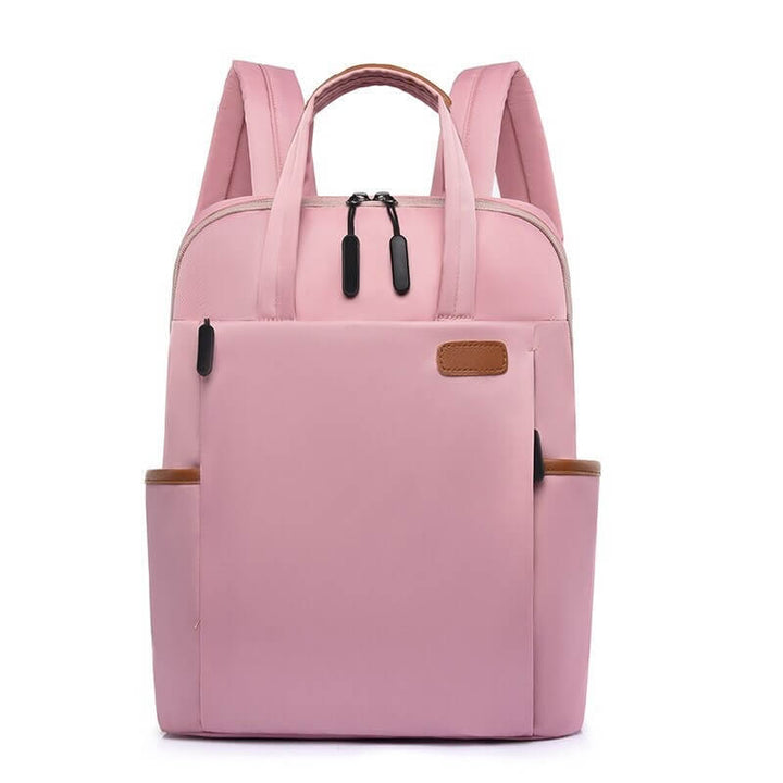 Organized women's anti-theft travel backpack, water-resistant, secure pockets for essentials.