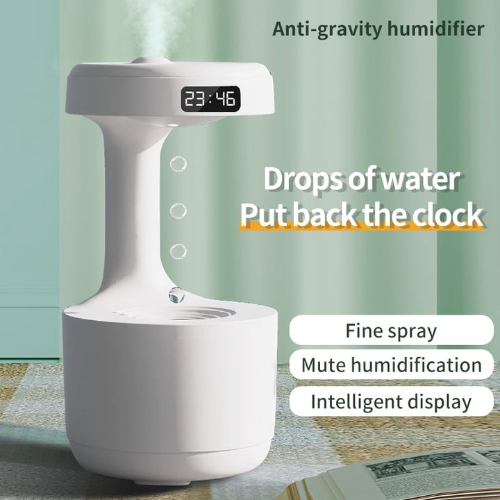 Anti Gravity Humidifier with Digital Clock & LED Light for improved room air quality.
