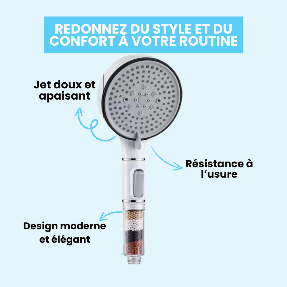Enjoy a refreshing shower with this handheld head, featuring 5 modes & an anti-limescale water filter for pure water.