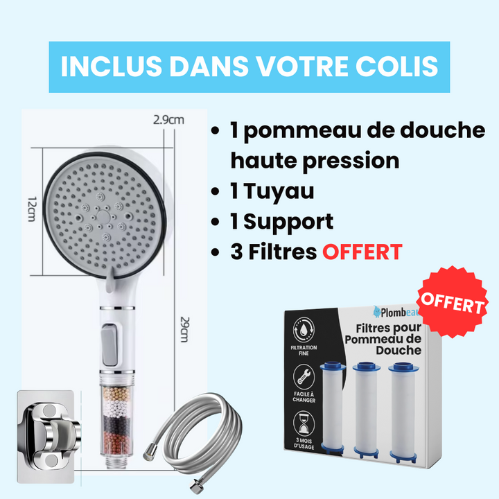 Modern handheld shower head with limescale filter & 5 spray modes, perfect for any bathroom for clean, filtered water.