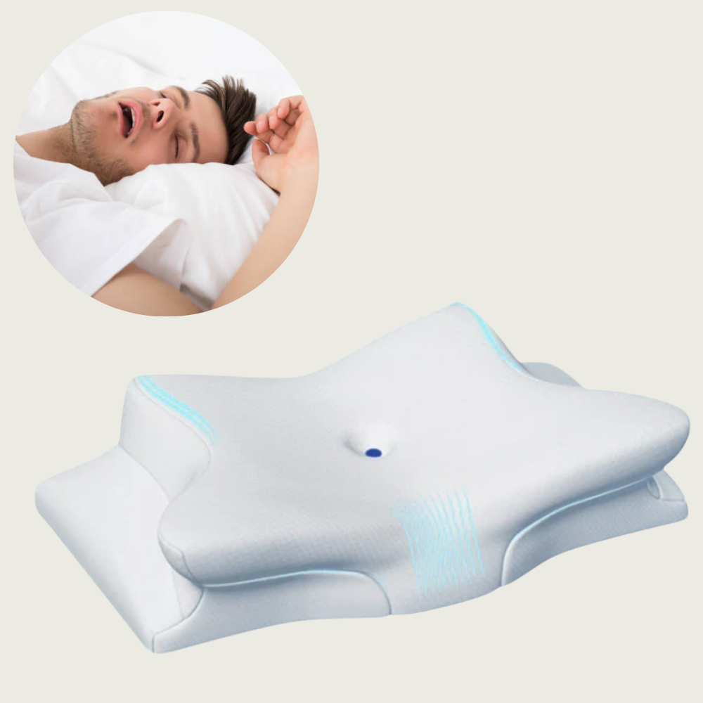 Ergonomic anti-snore memory foam pillow for comfortable neck support & restful sleep, reducing snoring.