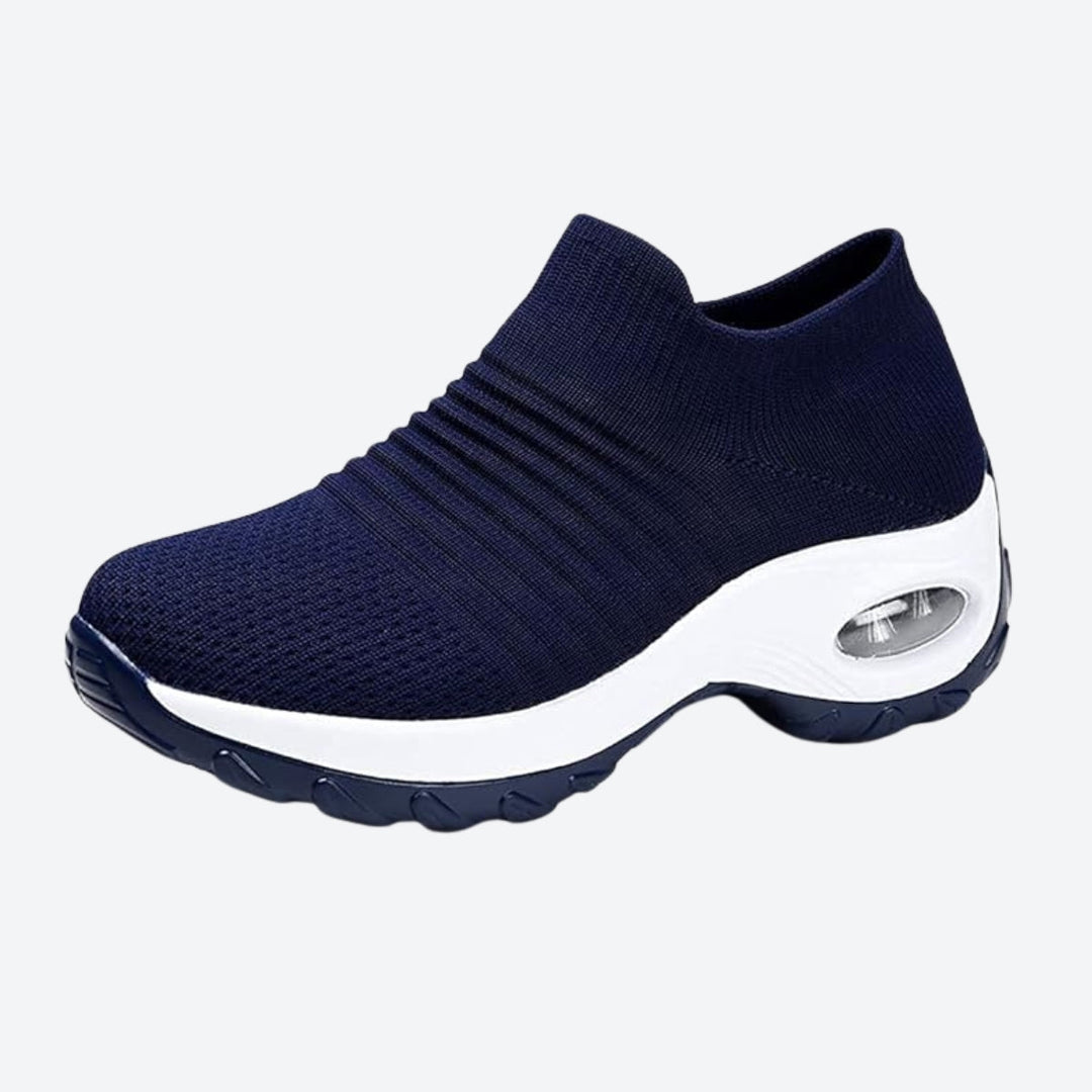 Versatile Blue women's sneakers: slip-on, arch support, air cushion sole for ultimate comfort.