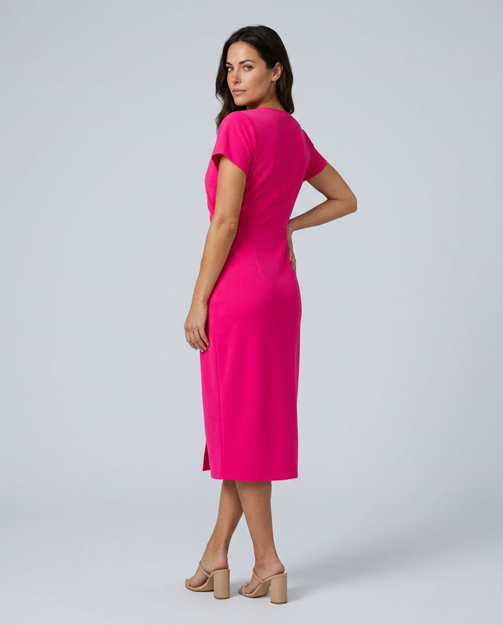 Chic women's elegant midi wrap dress, perfect for cocktail, party, or office wear.