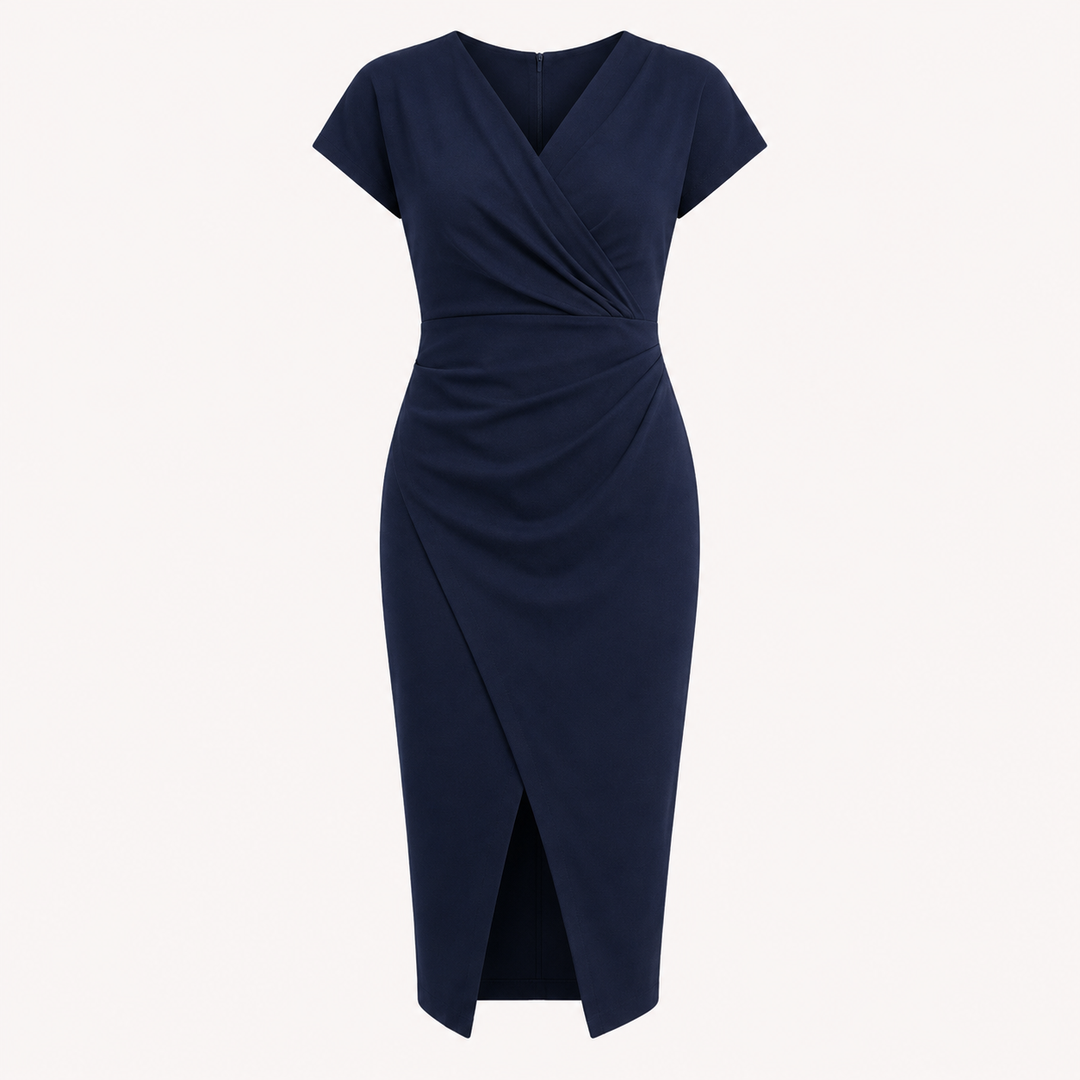 Elegant women's wrap midi dress, perfect for cocktail parties & office wear.